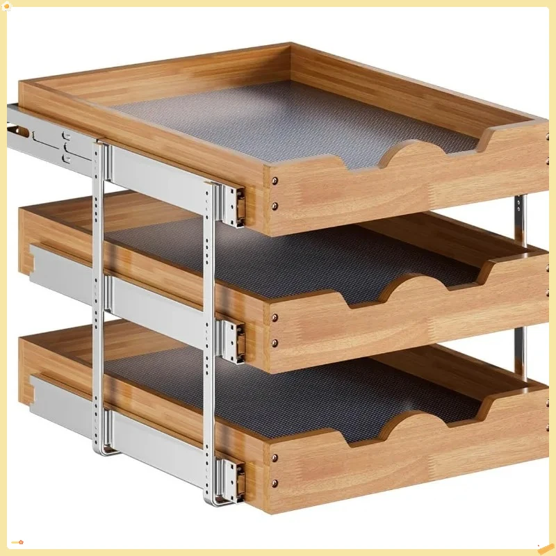 3段スライド式キャビネットオーガナイザー、20x21インチの引き出し式収納、ベースキャビネット用