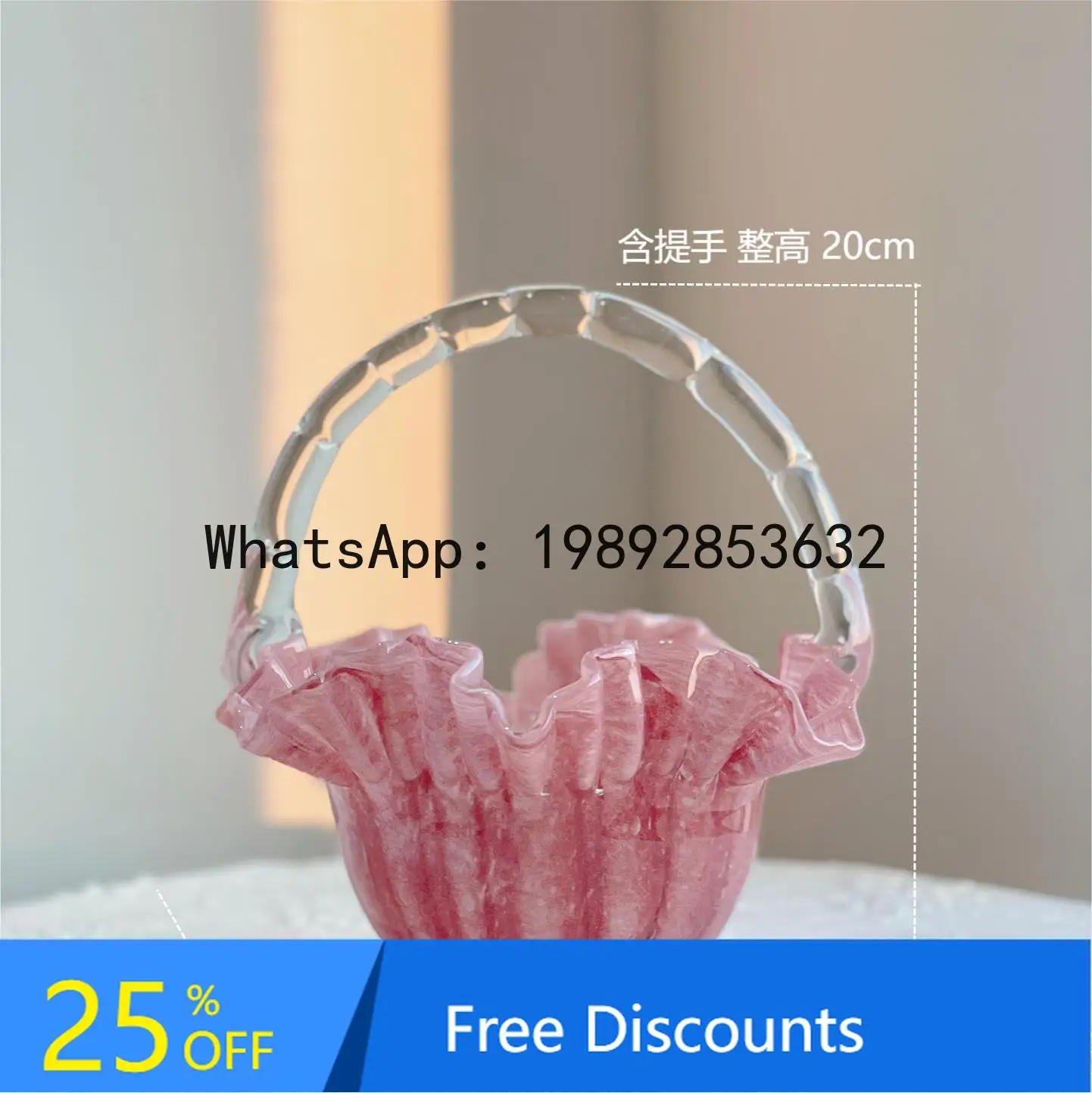 

FZ French Vintage Handmade Pink Fenton Glass Ruffled Skirt Small Basket Fruit Plate Model Room