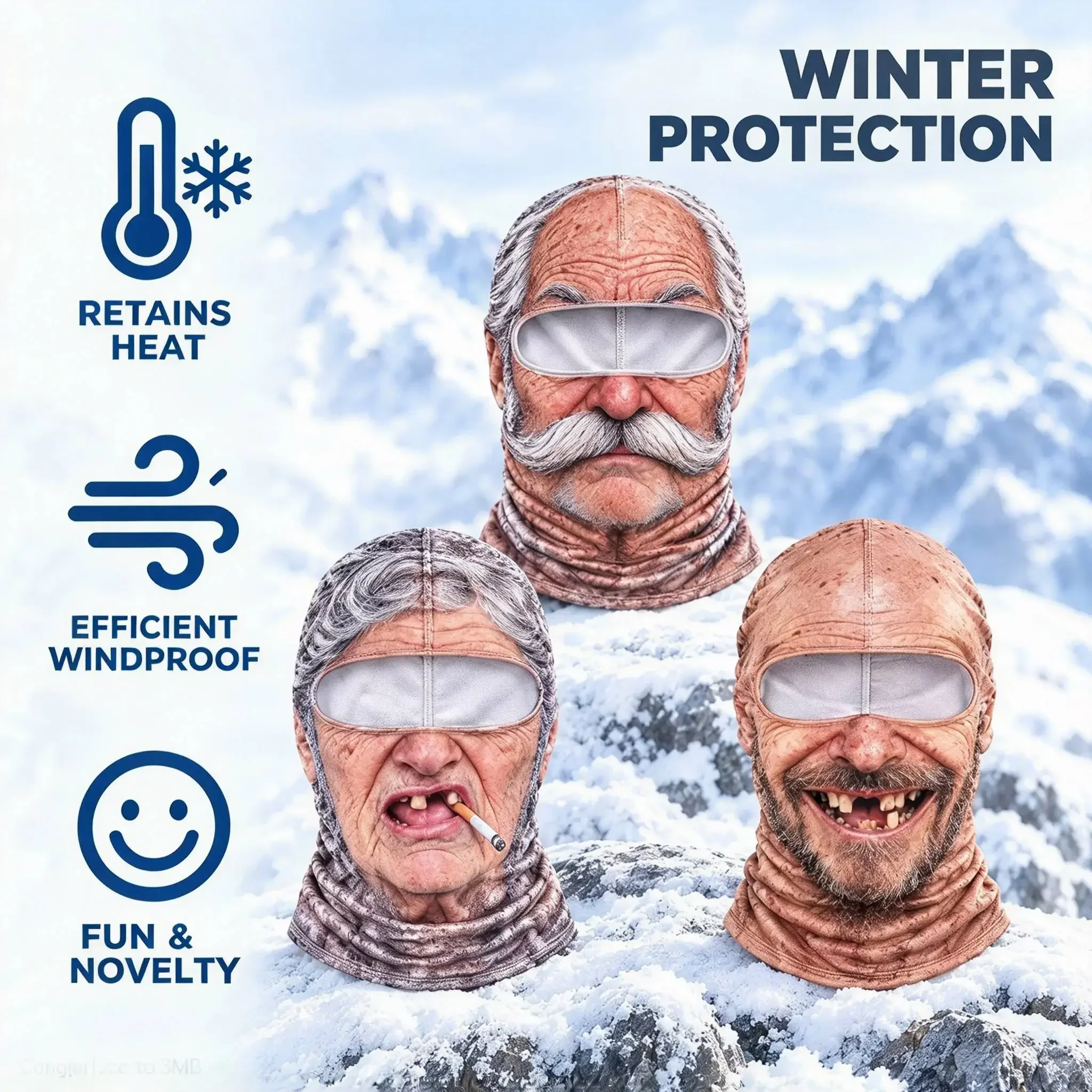 Funny Old Man Ski Balaclava 3D Printed Realistic Mask Full Face Mask for Skiing Snowboarding Outdoor Sports Winter Warm Mask