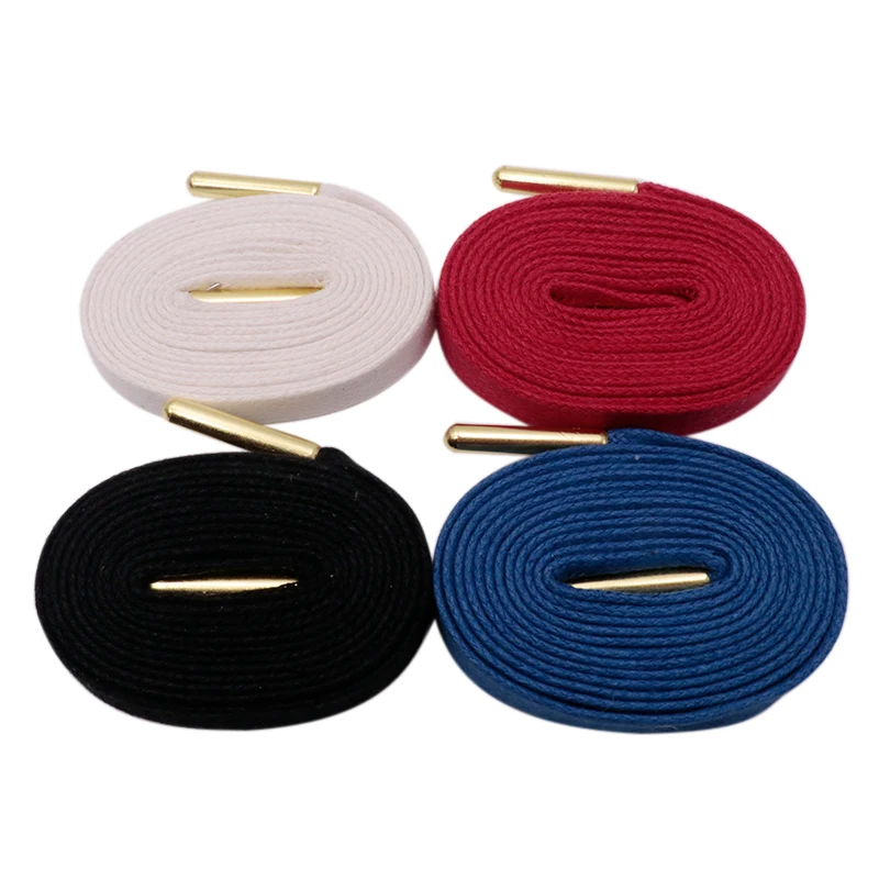 Weiou Heavy Duty Waxed Cotton Flat Shoelaces With Gold Metal Aglets Bright Color Cotton Shoe Laces String For Dress Shoes Boots