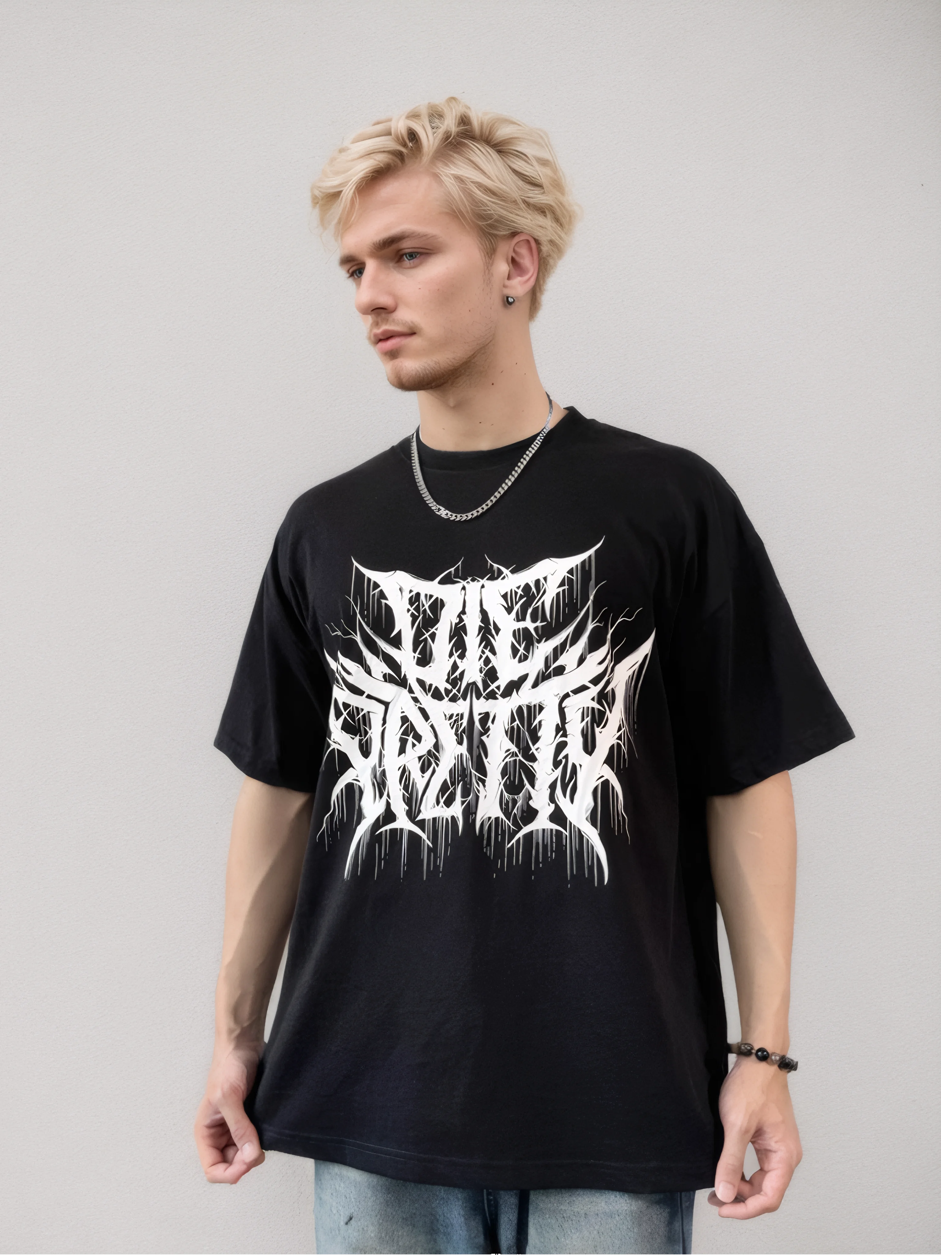 

High Quality Baggy T-shirt Drop Shoulder Oversized Black T-shirt Screen Printing Pattern Round Neck Tops Tee T-shirt For Men