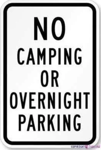 Street Sign Warning Plaque Metal Tin No Camping or Overnight Parking 8''X12'' De sign
