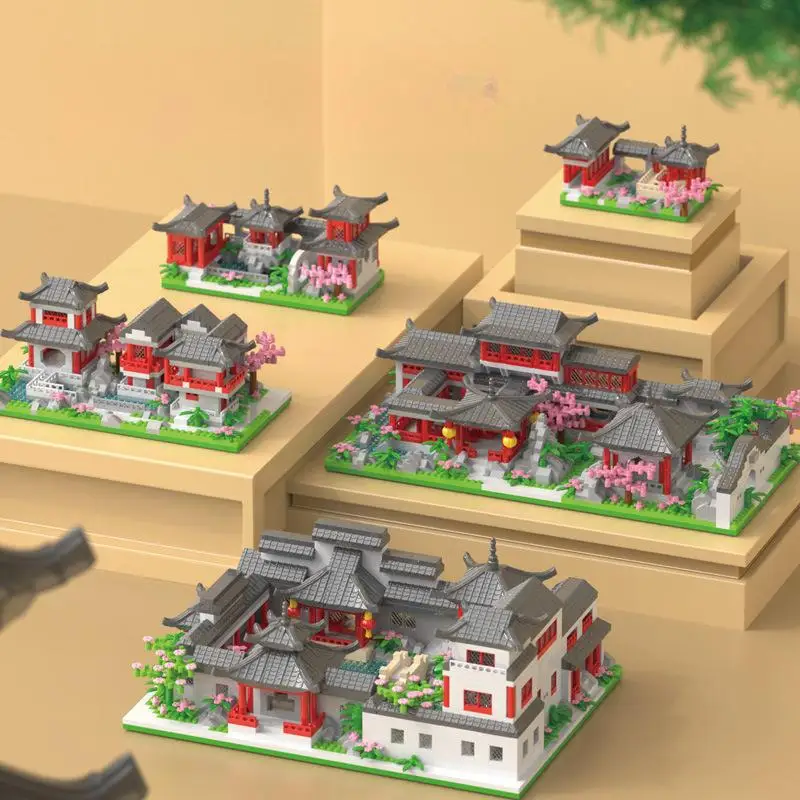 

OUZEY Сучжоу садовые строительные блоки в китайском стиле, 14+ миниатюрных наборов моделей древней архитектуры, образовательный подарок своими руками для подростков