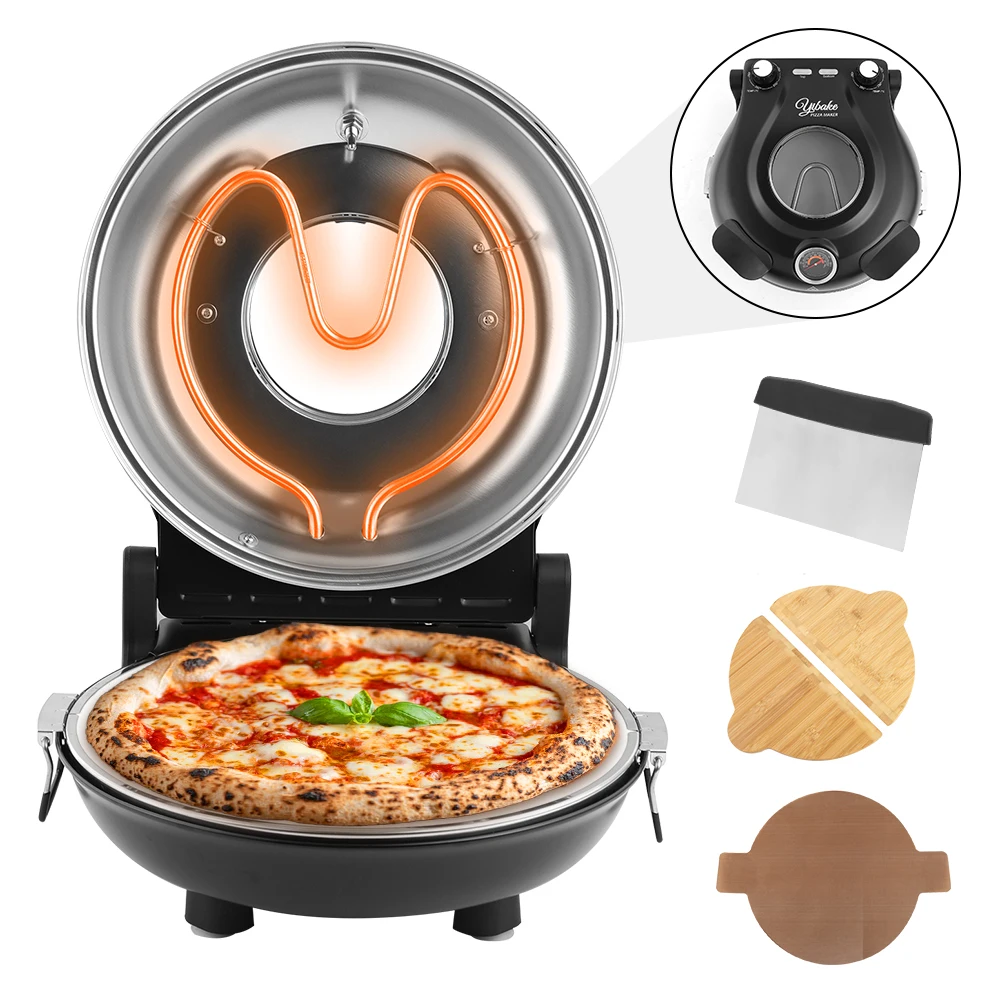 12 Inch Elektrische Pizzaoven Binnen 1200 Watt Geglazuurde Keramische Steenoven Twee-knops Precieze Temperatuurregeling Verwarmt tot 420 ℃