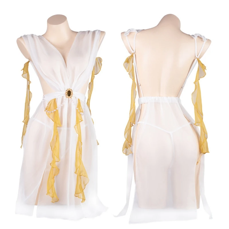 

Sexy Deep V Tulle See Through Dress Goddess Fairy Uniform Cosplay Costume Backless Nightdress Women Underwear Roleplay Outfits