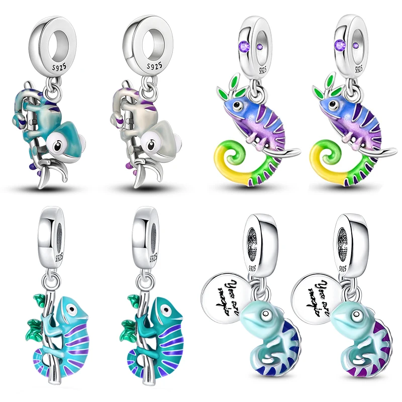 Fashion 925 Silver Color Chameleon Butterfly Change Color Charms Beads Fit Pandora 925 Original Bracelets Fine DIY Jewelry Gifts