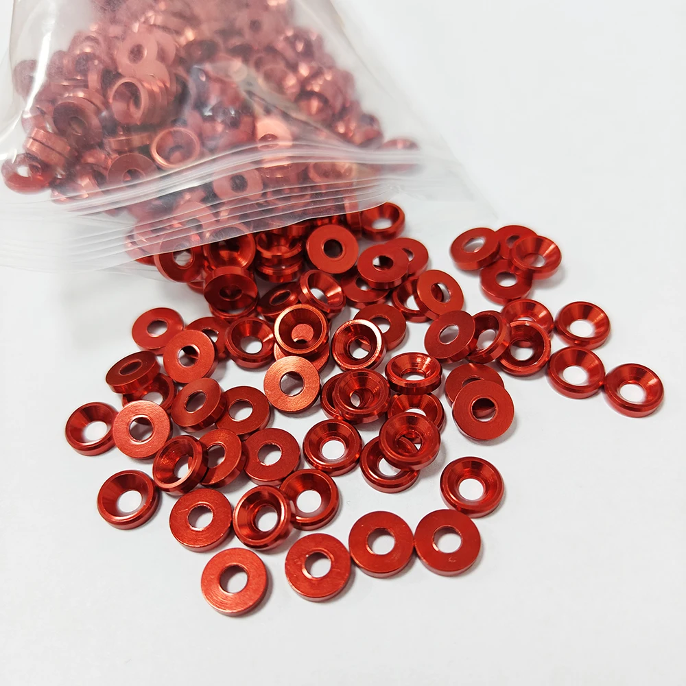 

10/20/30/40/50/100/500 шт. алюминиевых шайб M3, цветные анодированные алюминиевые шайбы-прокладки для болтов с потайной головкой, для болтов с плоской головкой