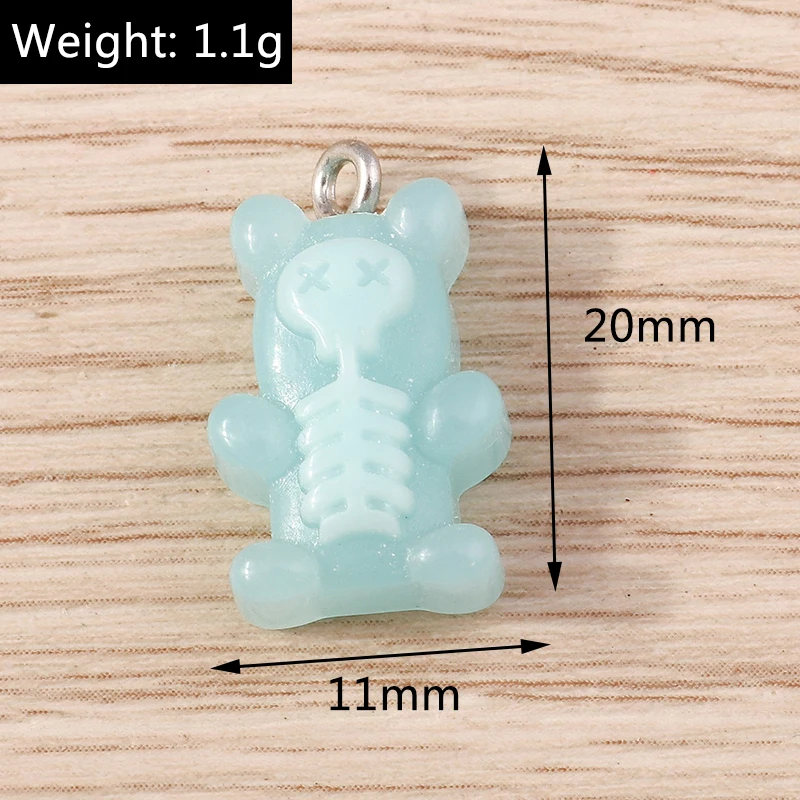 10pcs 11x20mm Cartoon Resin Animal Skull Bear Charms Pendants for Necklace Bracelet Earrings DIY Crafts Jewelry Making Accessory