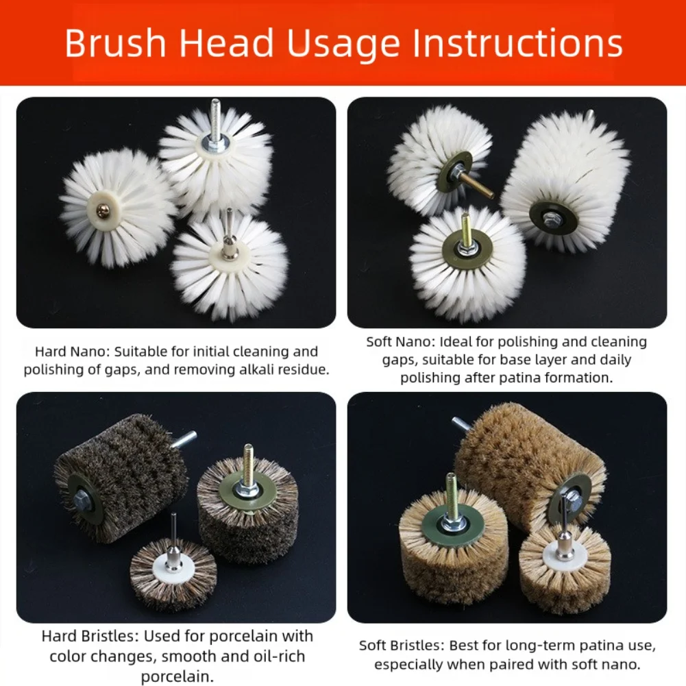 1pc 3/6mm pólo com 3 pçs cabeça da escova para limpeza superior ferramentas de polimento peças 60mm polimento limpeza cabeça da escova acessórios