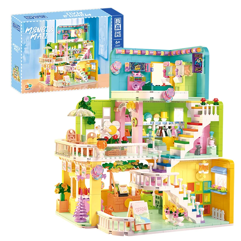 Creative Mini Shop Game Room Market Shopping Mall Building Blocks Play House Clothing Store Assemble Bricks Girls Miniature Toys