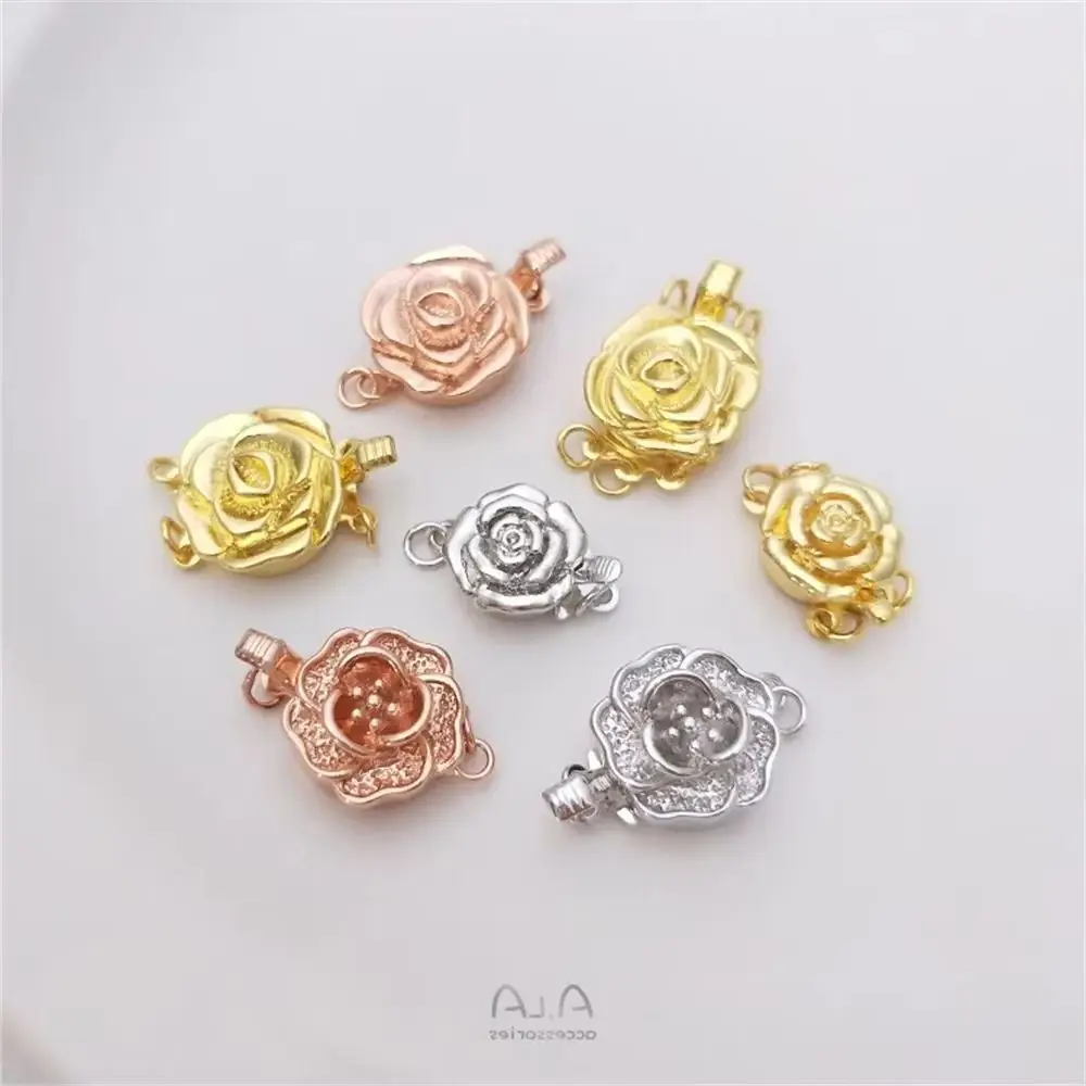 14K Gold Plated White and gold rose insert buckle multi-row pearl jewelry end buckle DIY necklace accessories