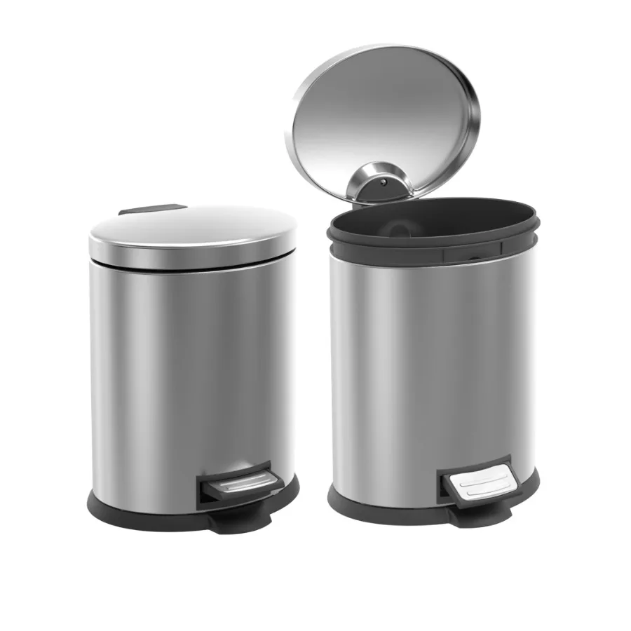 

2 Pack Bathroom Trash Can 1.3 Gallon Stainless Steel Step Garbage Bin with Lid for Small Spaces, Silver, Rust-Resistant Odor-Co
