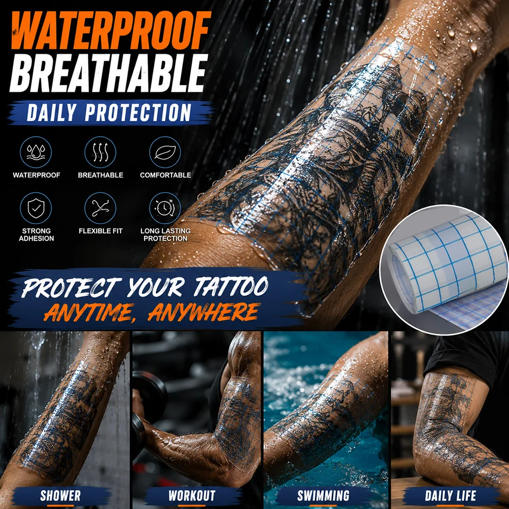 1-10m Wasserdichte Tattoo-Heilfolie Rolle 5-25cm Breite Atmungsaktive Schutzfolie für Tattoo-Nachsorge PU-Folie Tattoo-Zubehör – Detail 9