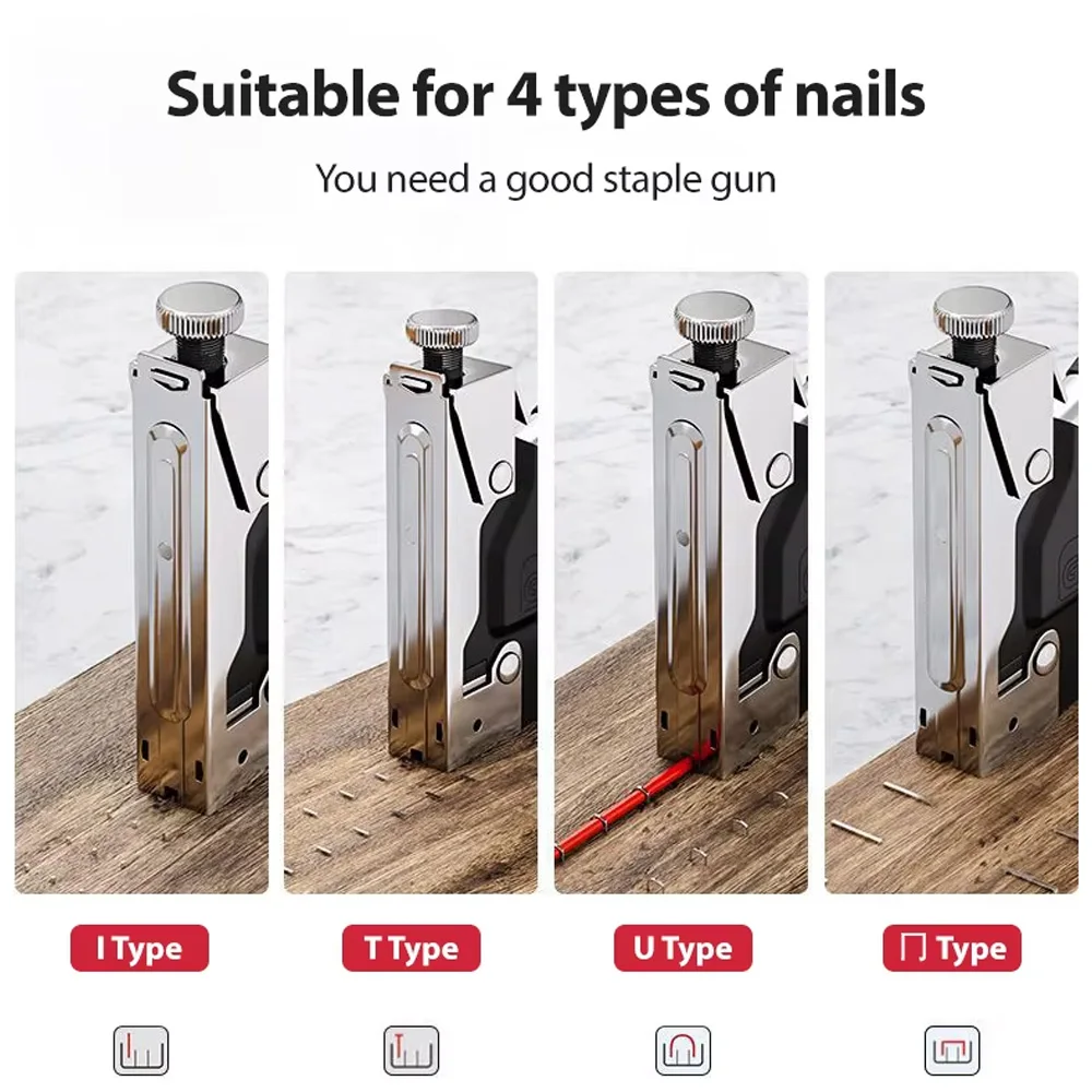 4-in-1 manuelles Nagelpistolen-Werkzeug, robust und 600/800/4000 Heftklammern für Heimwerker, Heimdekoration, Camping, industrieller Einsatz – Detail 2