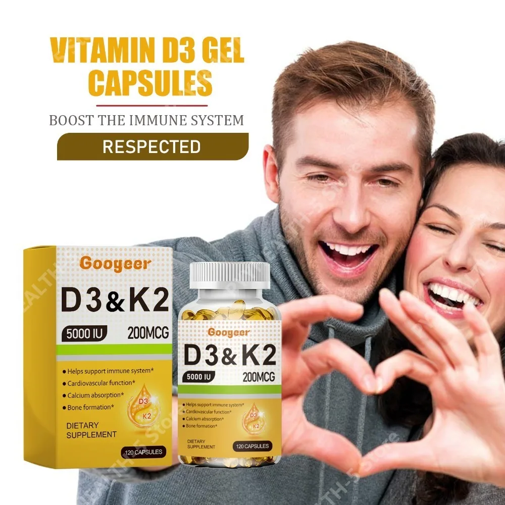 

Googeer Vitamin D3 & K2 Capsules 5000 IU 200 Mcg, 120 CT, Supports Immune System and Calcium Absorption for Daily Wellness
