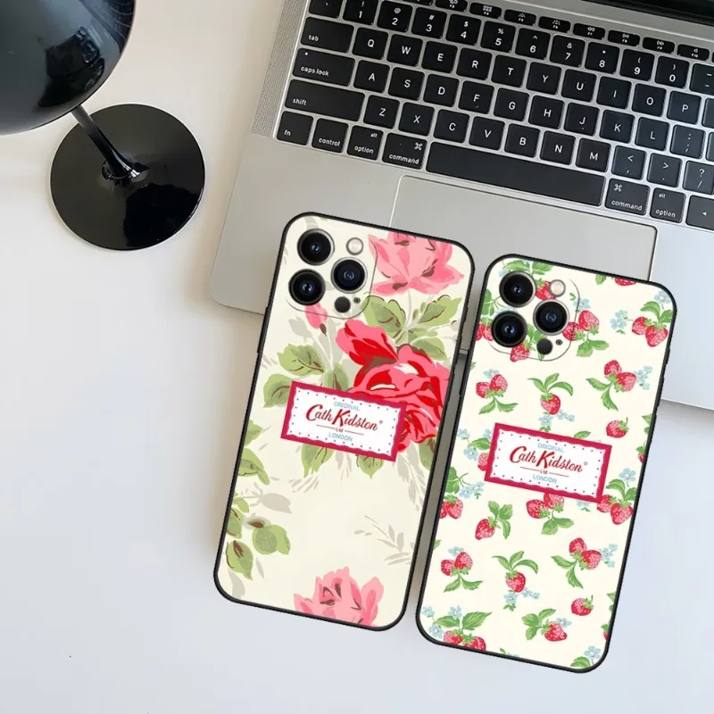 Women Fashion C-cath Kidston Phone Case 2023 For IPhone 15 14 12 13 11 Pro Max Mini X XR XS Max 7 8 Plus New Black Silicon Cover