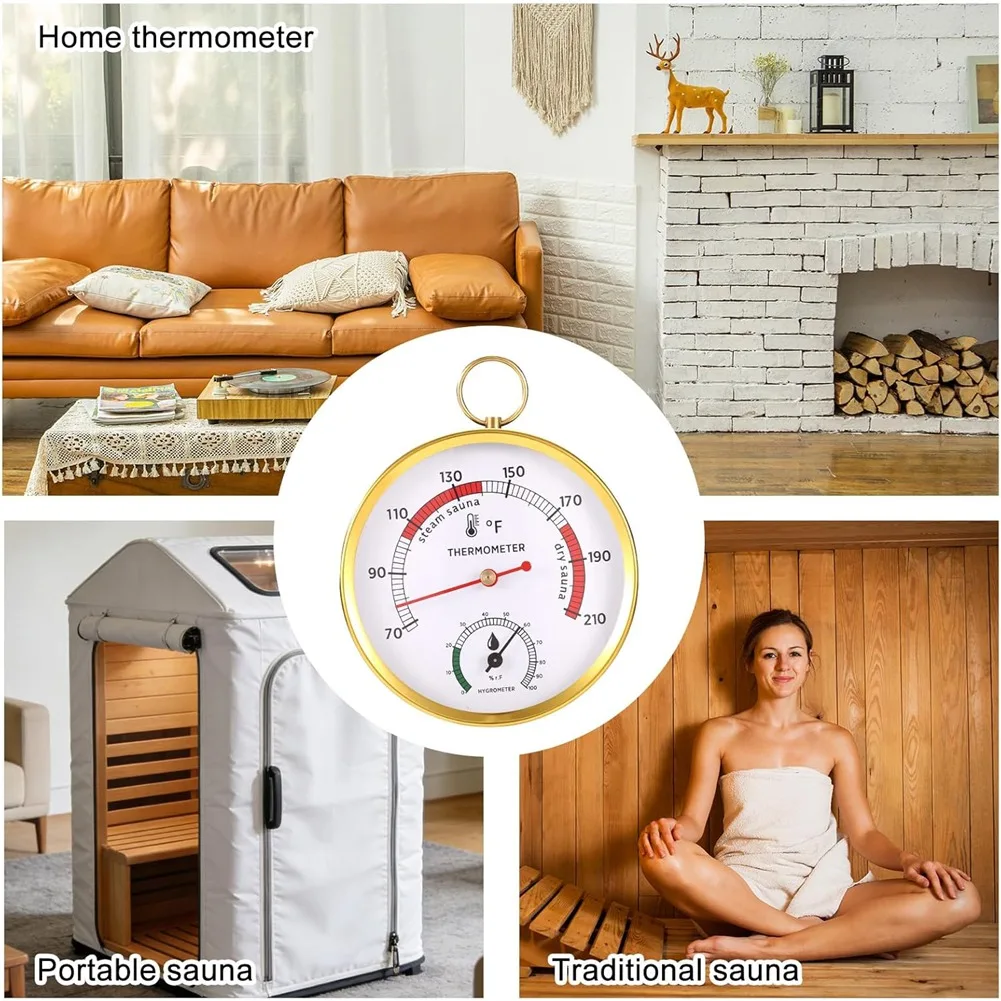 Sauna Thermometer, 2 in 1 Thermometer Fahrenheit and Hygrometer Hanging Temperature Gauge Temp Humidity Monitor