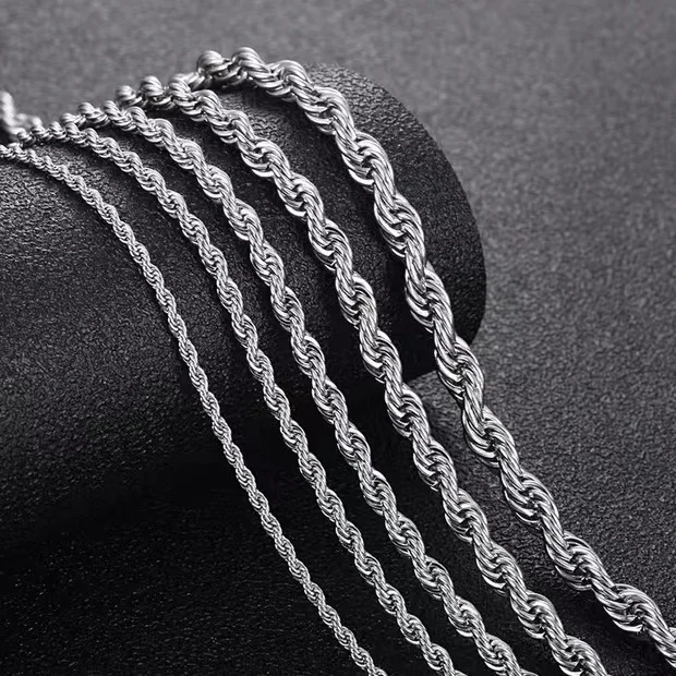 1 Stück Silberfarbene Kette, Breite 2mm/3mm/4mm/5mm, Seilkette für Männer und Frauen, Edelstahl, Gedrehte Singapore-Kette zum Schichten – Detail 5