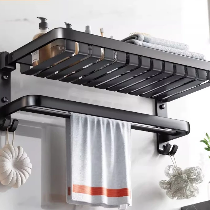 

Black Bathroom Towel Rack Punching-free Storage Rack and Shower Shower Set