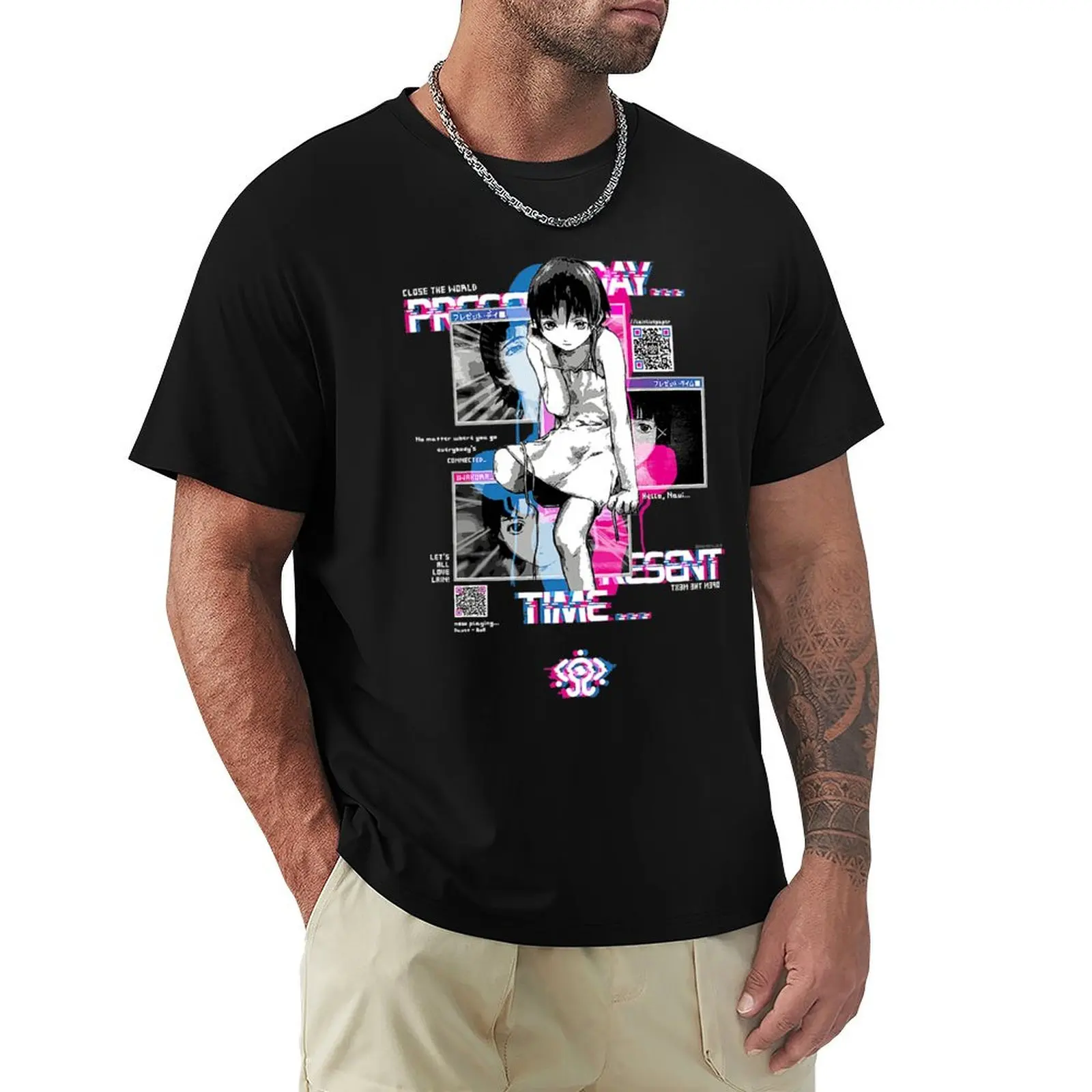 

Serial Experiments Lain - Lain Windows T-Shirt Large Size Casual Tee Shirt