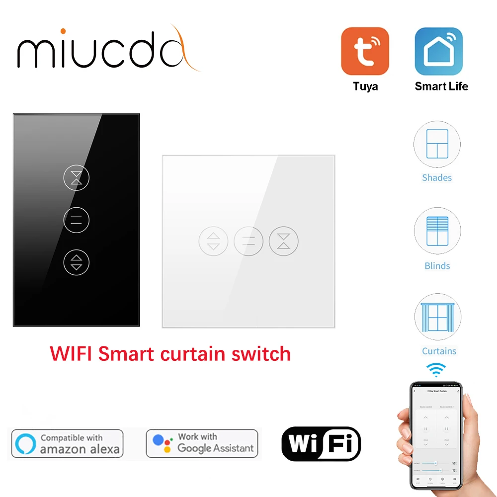 MIUCDA Tuya Smart WiFi Touch Curtain Roller Blinds Motor Switch, supports remote APP control,compatible with Alexa & Google Home