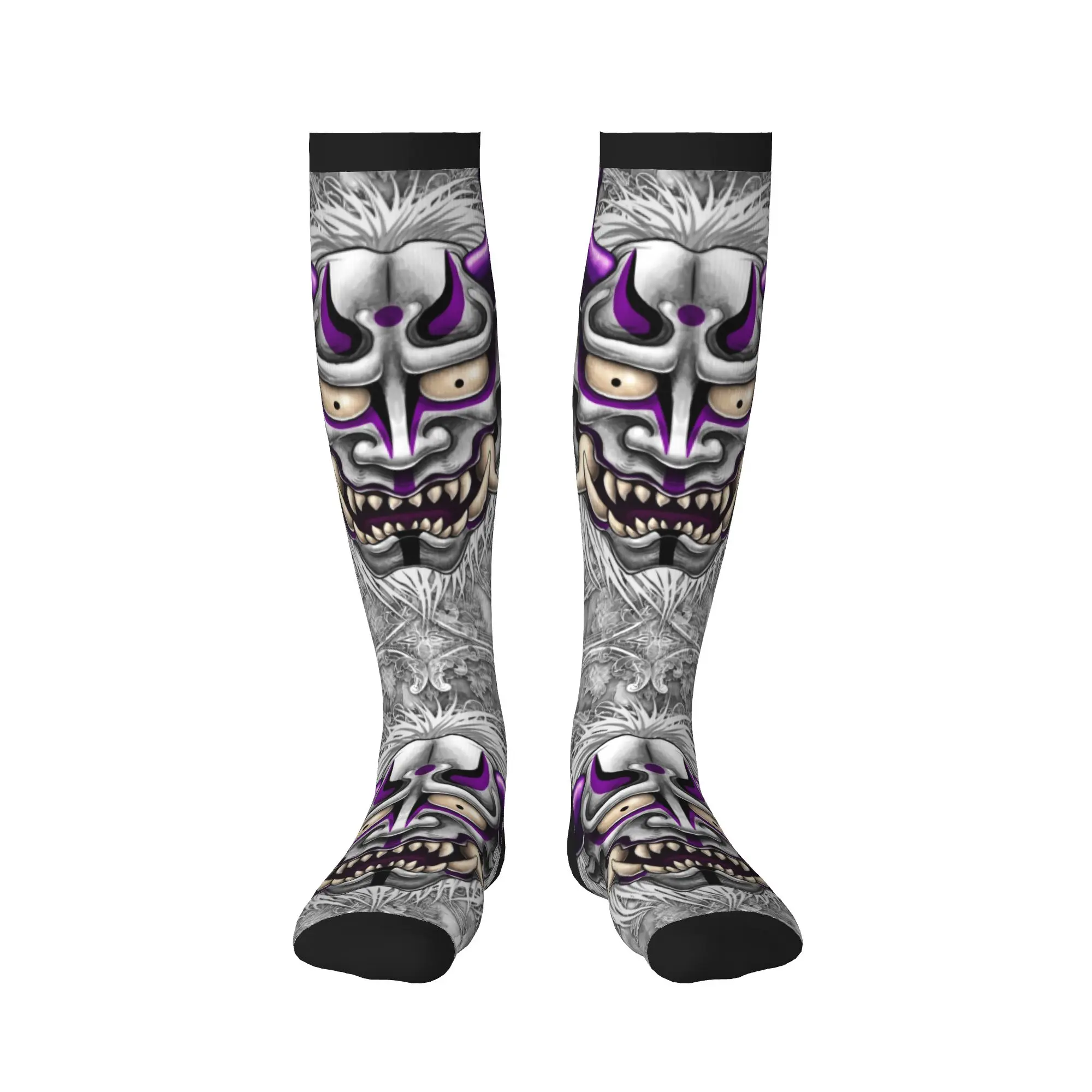 Purple Goth Oni Japan Samurai Demon Dress Socks Men's Women's Warm Fashion Novelty  Sports Compression Socks