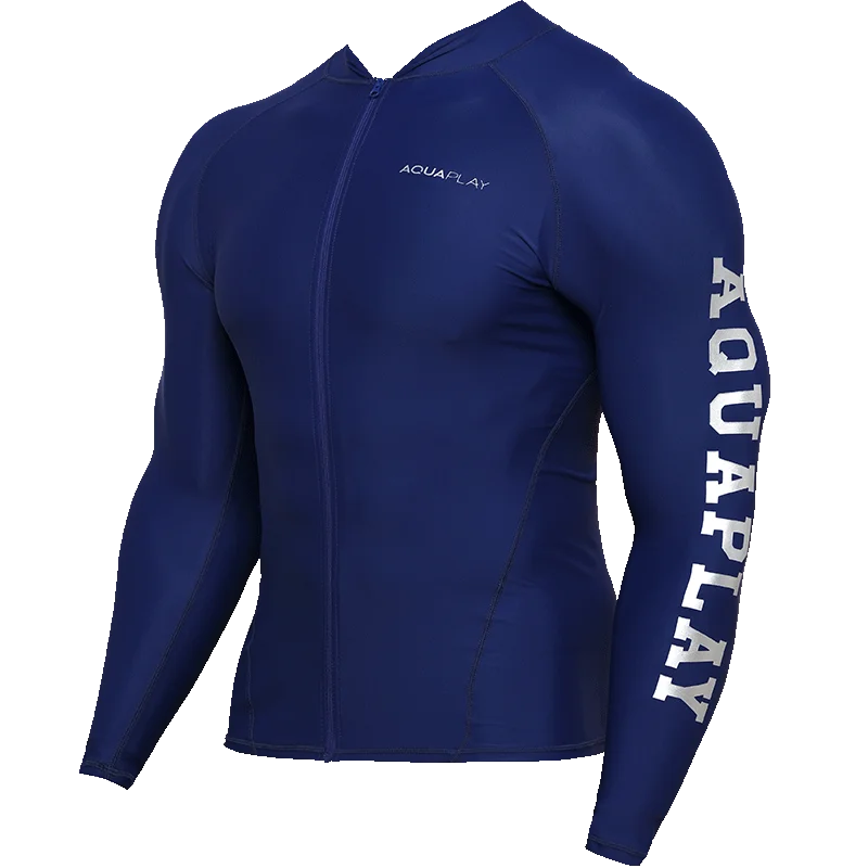 AquaPlay Men‘s Rash Guard Surfing Diving Swimwear Full Zipper Long Sleeve Suit Swimming Surf Clothing Outdoor Sport Fitness