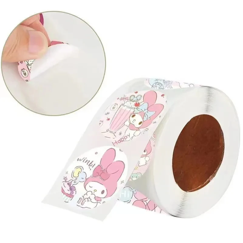 500 pçs/rolo sanrio kuromi adesivos recompensa kawaii olá kitty melodia diy pvc portátil decalques decoração dos desenhos animados stiker presente do miúdo brinquedo