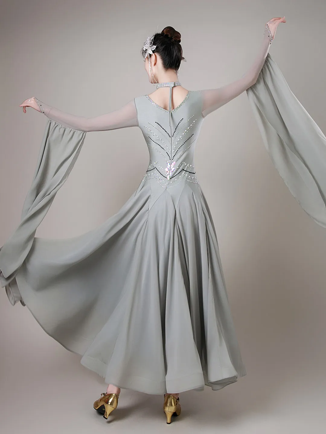 2026 Ballroom Dance Dress Competition Waltz Performance Costumes Clothes Long Sleeves And V-neck Modern Dance Evening Outfit