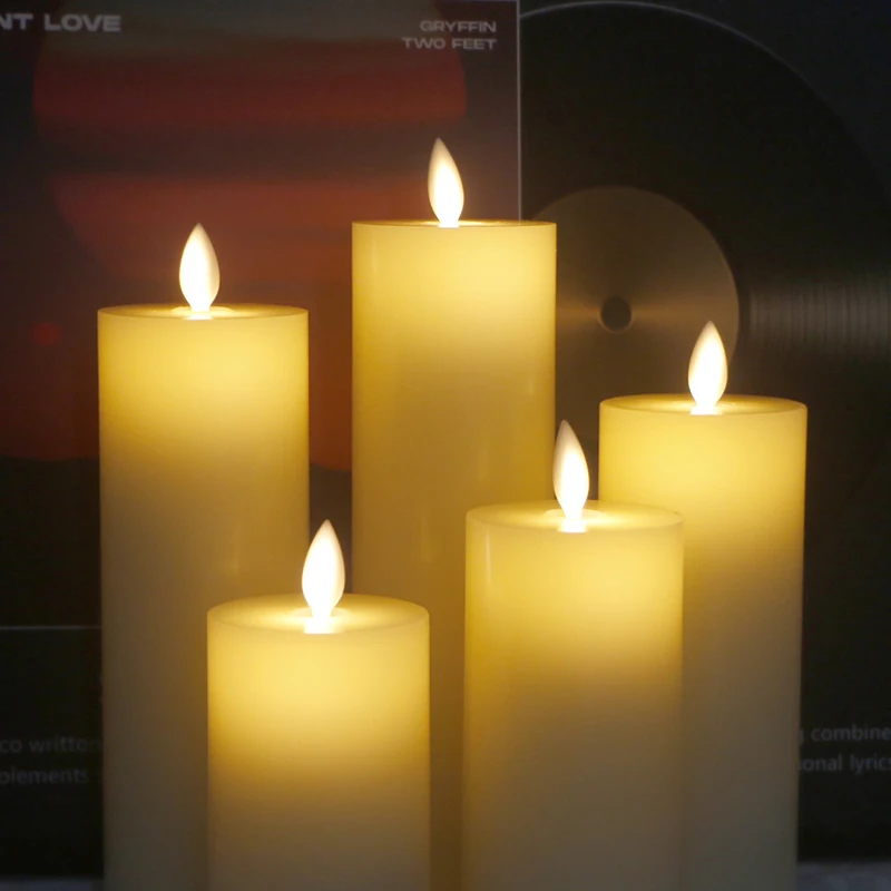 3X DC Rechargeable paraffin Candles Battery Operated Flickering Window Lamp ,Flameless  Long Lasting Real Wax LED Pillar Candle