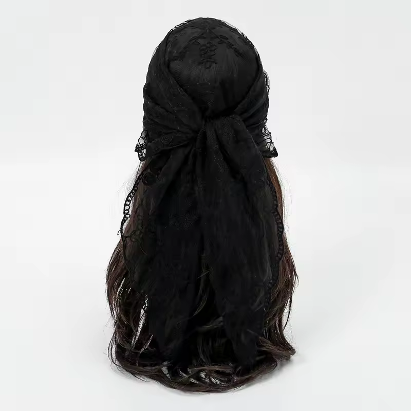 Elegant Lace Scarf Hollow Out Embroidery Foulard Bandana Solid Color Triangular Scarf Thin Vintage HandkerChiefs for Hair Woman - Image 13