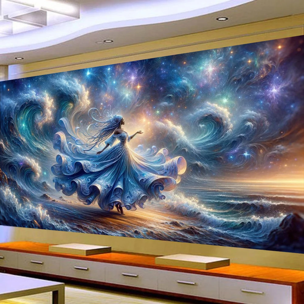 Красивая женщина, длинное синее платье, волшебные звезды ночного неба, алмазная живопись, большой размер, мозаика, вышивка крестиком, наборы