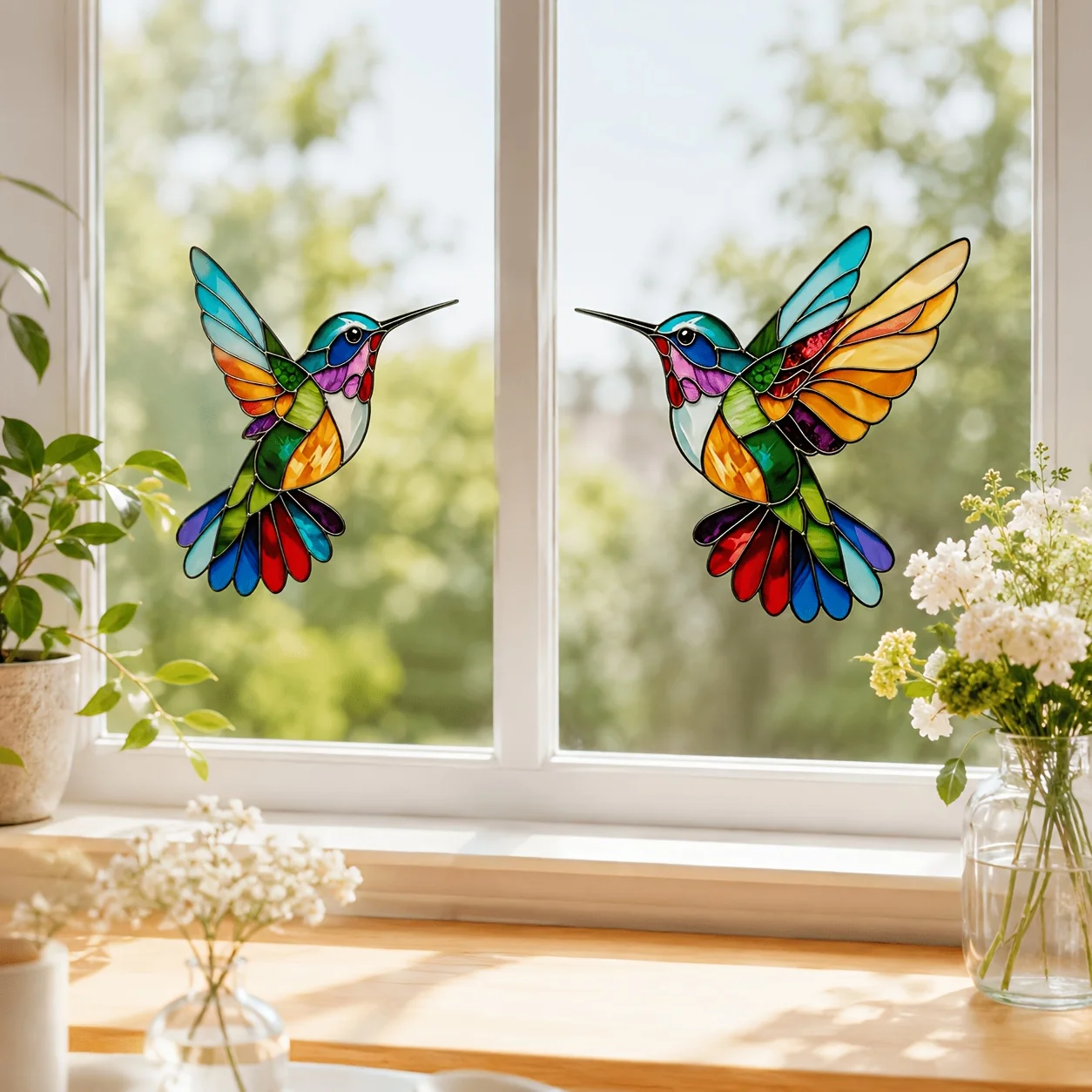 1set Colorful Flying Birds Static Window Clings, Reusable No‑Glue Sunshine Catcher Glass Stickers, Indoor Outdoor Home RV Decor