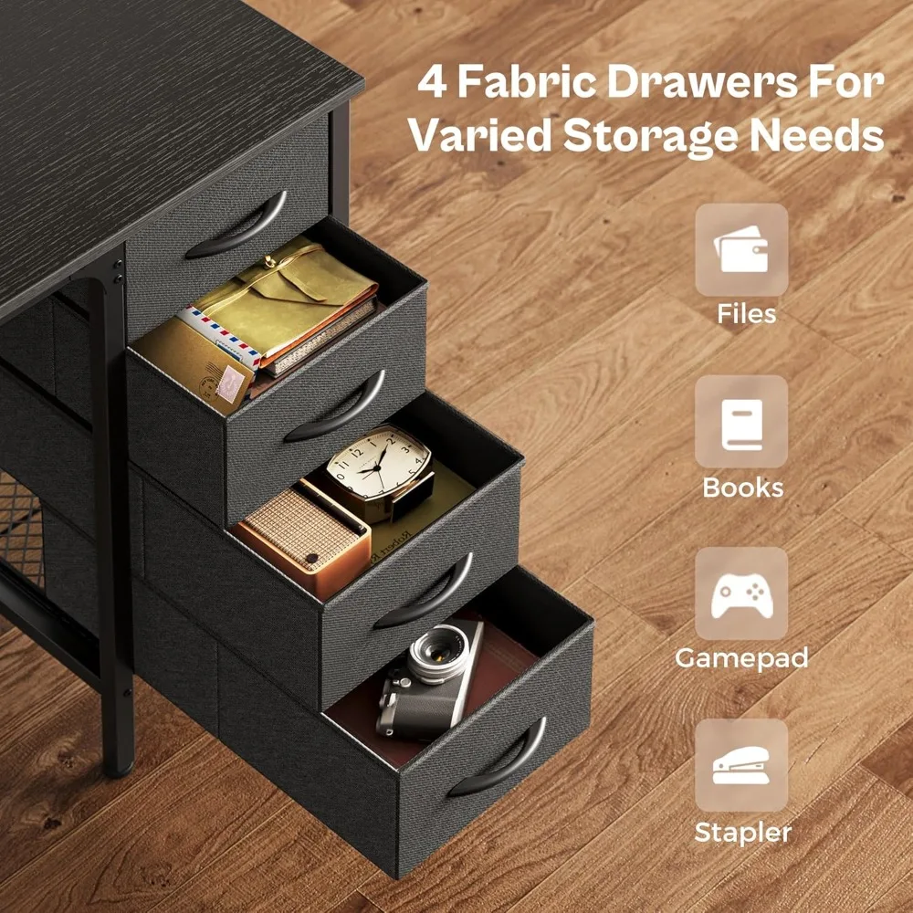 مكتب ألعاب ومنزلي كبير مقاس 47 بوصة مزود بـ 4 أدراج وإضاءة LED ومنافذ طاقة #5