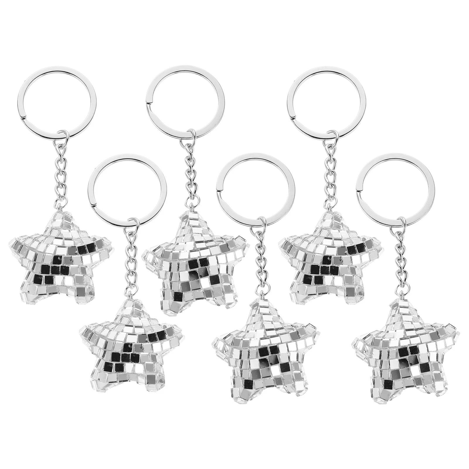 

6Pcs Mirror Disco Ball Star Keychain Reflective Mini Pendant Sparkling Star Keyrings Party Accessories Mosaic Disco Keychain