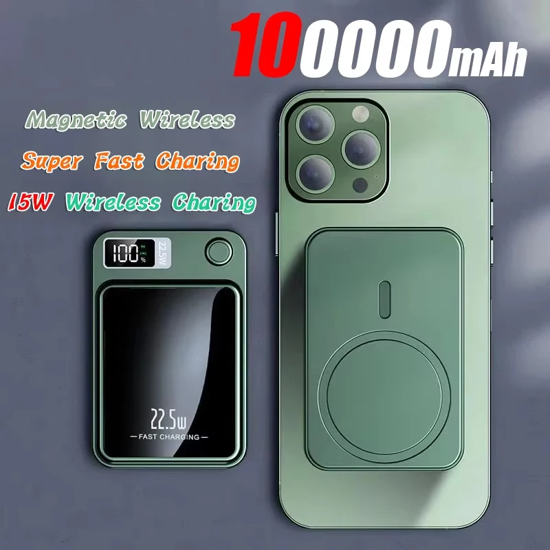 100000mAh Magnetic Power Bank Wireless Fast Charger For Magsafe Portable Auxiliary Battery Pack For iphone Huawei Samsung