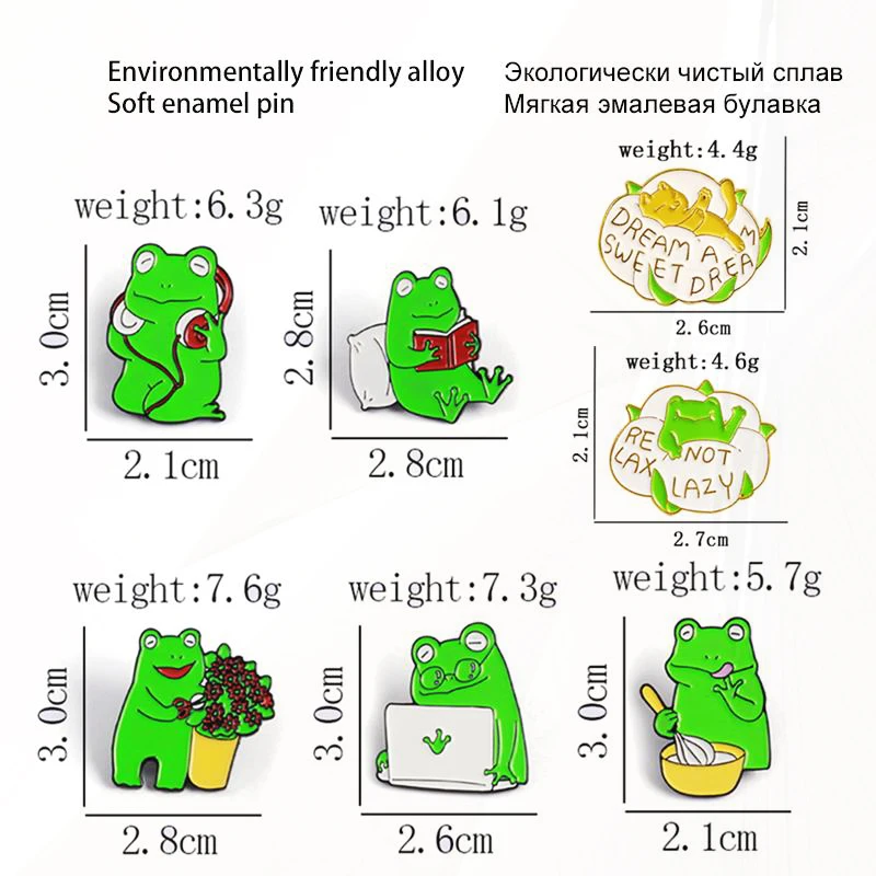 Slee Pinsg Froggy lucu hewan Pines Lapel lencana perhiasan untuk anak-anak brovace kartun katak Enamel bros membaca mendengarkan