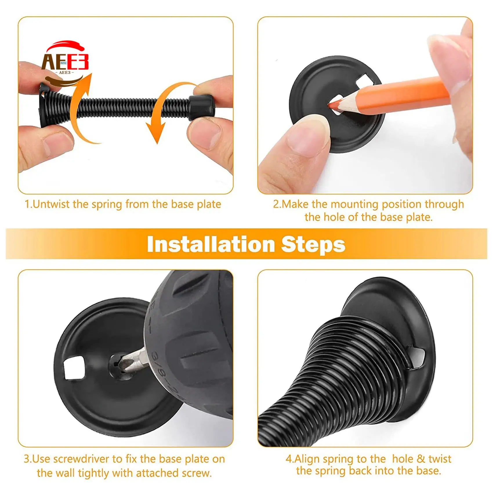 

AEE3-6 Pack Пружинный дверной стопор, настенный протектор, дверной стопор для нижней части двери с резиновыми насадками для бампера для защиты