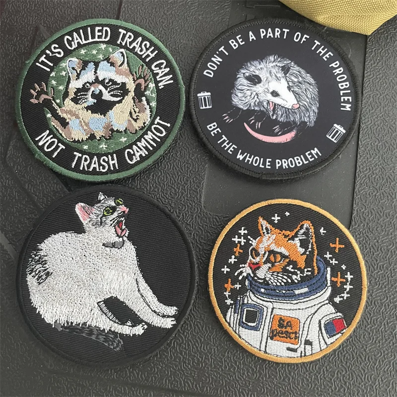

Animal Embroidery Patches Astronaut Cat Embroidered Badge Mouse Hook and Loop Applique White Cat Tactical Patch