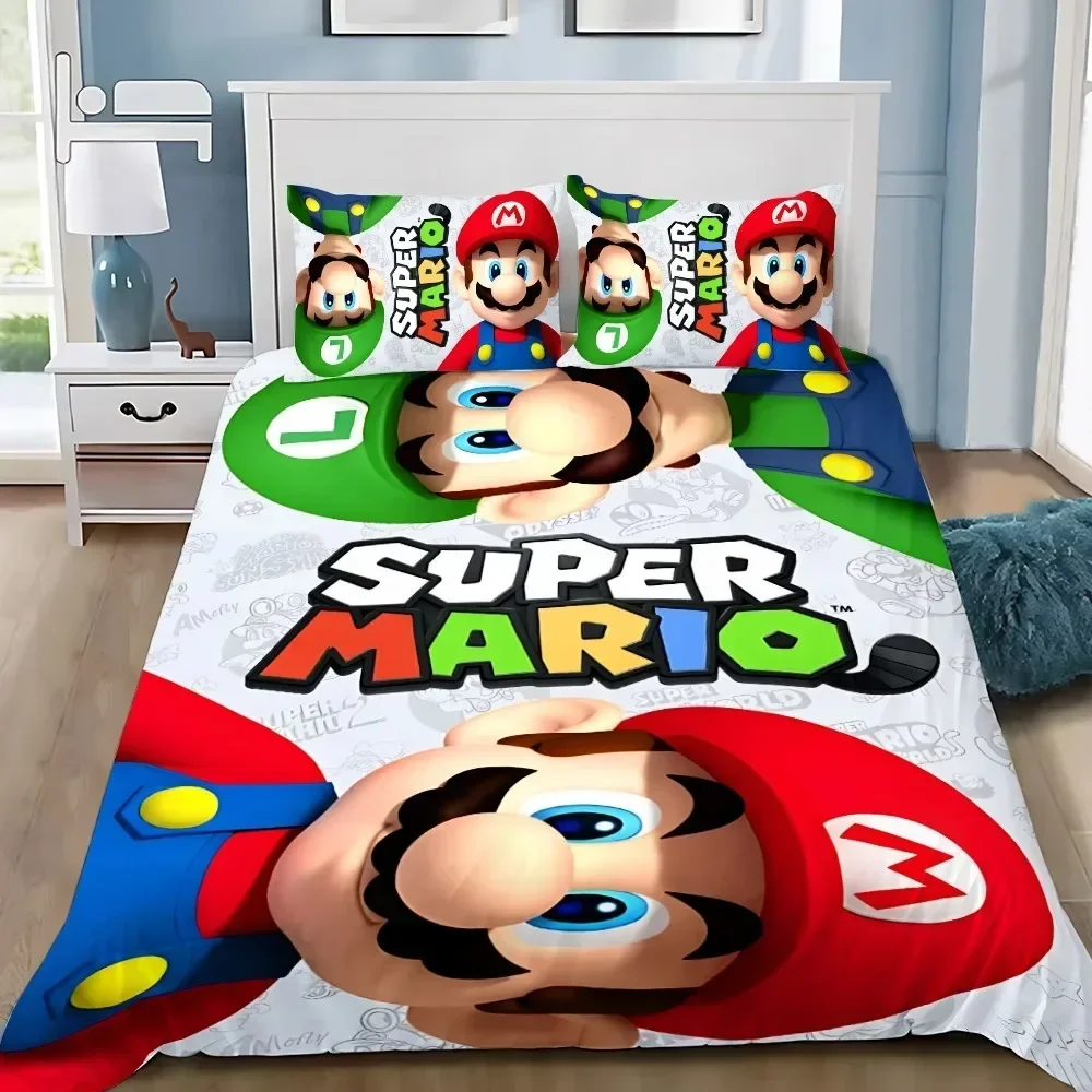 

Cute Mario Bedding Set 2/3pcs Home Bedroom Decor, Kids Gift Teen Adult Duvet Cover Pillowcase Microfiber Large