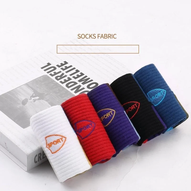 5 pairs of men\'s socks mid-calf socks sports sweat-absorbing spring and fall models of mid-calf basketball socks running socks