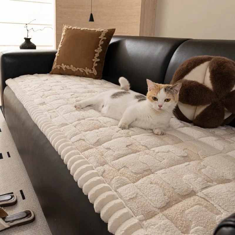 1 piece of jacquard fabric anti-slip sofa cover and cushion winter plush sofa mat sofa stain-resistant mat.