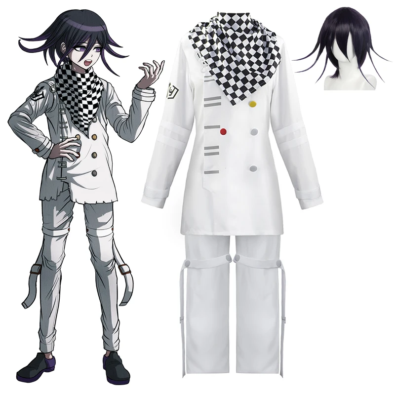 Anime branco calças de manga longa halloween carnaval traje engraçado danganronpa kokichi oma cosplay peruca traje