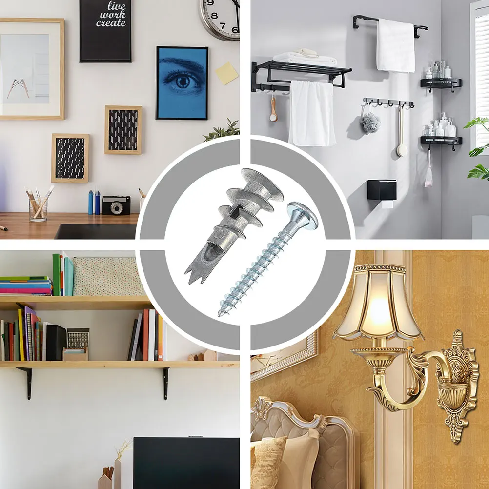 

50 set Wall Anchors Silver Self-Drilling Fixing Screws Durable For Hanging Pictures Household Decoration Strong Load-Bearing