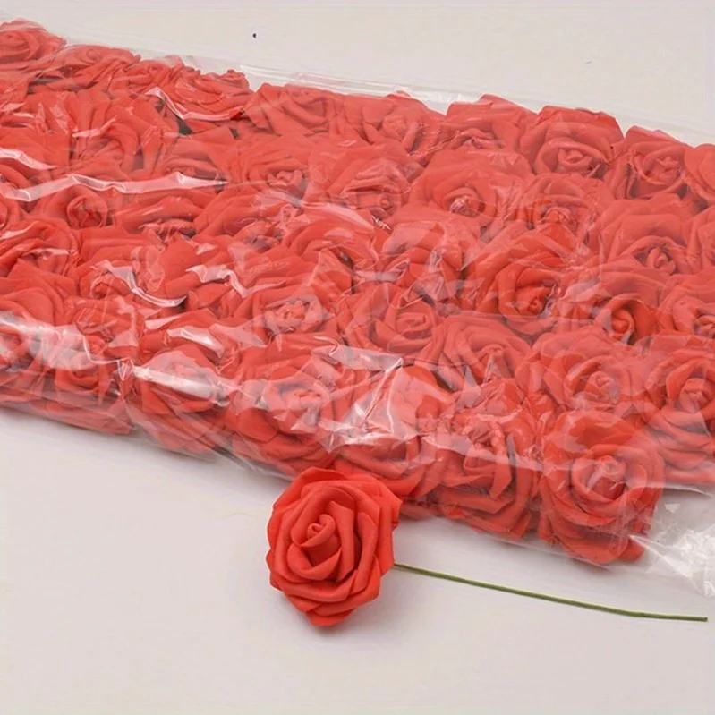 50 teile/paket Weiß PE Rose Künstliche Blume Kopf Mit Stiel DIY Bouquet Hochzeit Party Dekoration Sammelalbum Liefert