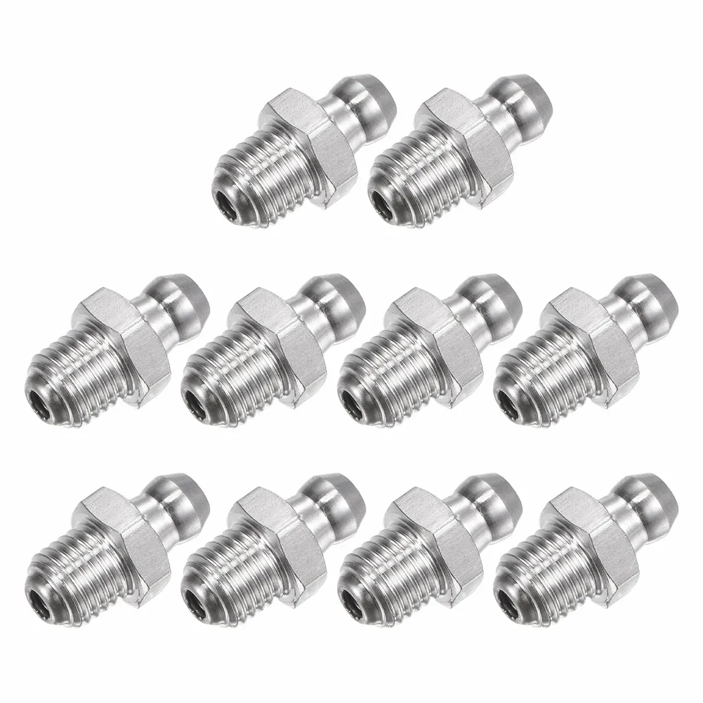 10pcs 201 Stainless Steel Straight Hydraulic Grease Fitting M8 X 1mm Thread Kit 18mm Height Grease Nipple Machine Tools Parts