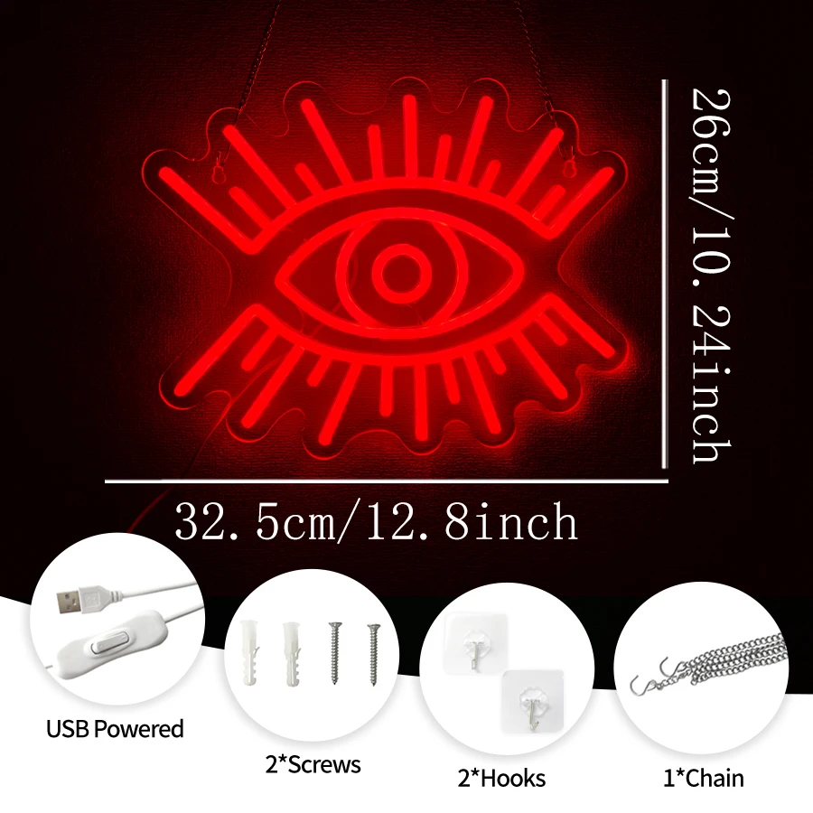 Evil Red Eyes Led Neon Sign, Bohemian Wall Witchcraft Wall Lamp, Bedroom, Horror Cinema, Haunted House, Game Room Art Decor.