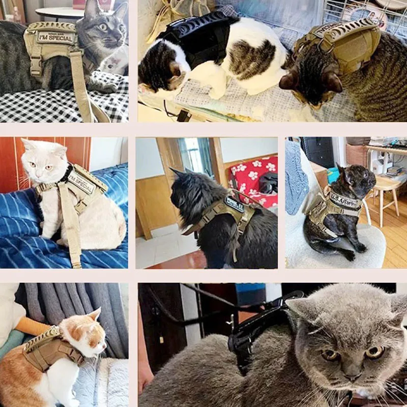 ชุดสายรัดอกแบบยุทธวิธีพร้อมแผ่นแปะ 2 ชิ้น ชุดเสื้อกั๊กสำหรับลูกสุนัข สายรัดอกสำหรับสุนัขพันธุ์เล็ก อุปกรณ์สำหรับฝึกสัตว์เลี้ยง แมว