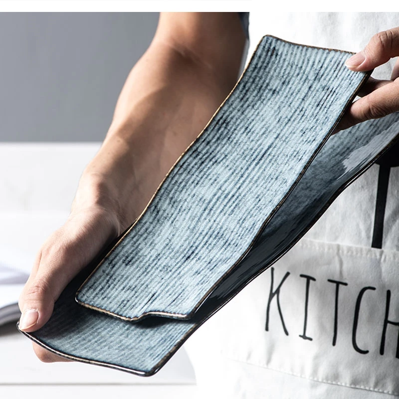 

12-дюймовый художественный керамический суши, минималистичный бытовой прямоугольный сашими, десерт, плоская посуда для отеля и ресторана