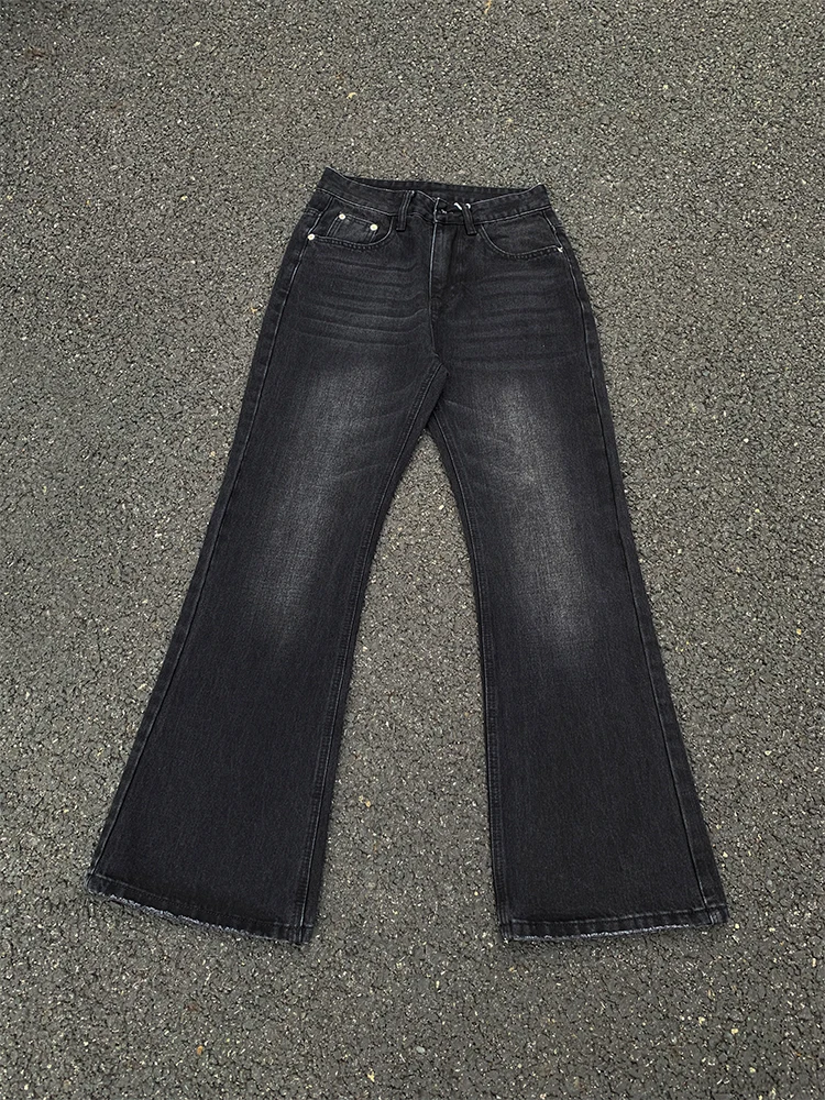 

Retro American Vintage Black Bell Bottom Straight Leg Men's Jeans Clean Fit Long Pants Casual Loose Straight Cut Autumn Wear